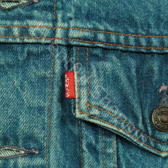 Vintage Levis Jacket Mens 42 M Blue Type 3 Denim Painted 1980s Made In Canada - Picture 10 of 14